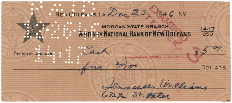 Lot 392 Tennessee Williams Signed Check