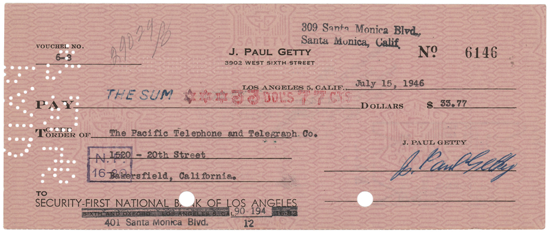 Lot 138 J. Paul Getty Signed Check