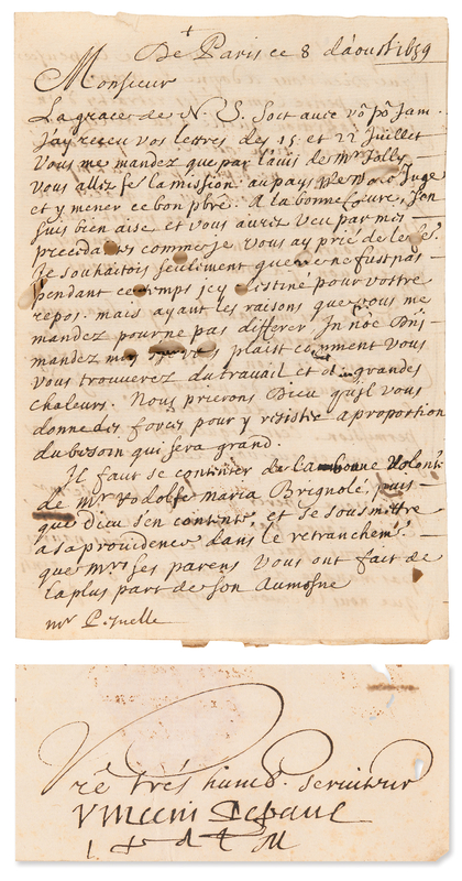 Lot 95 Saint Vincent de Paul Letter Signed, with Autograph Postscript: 