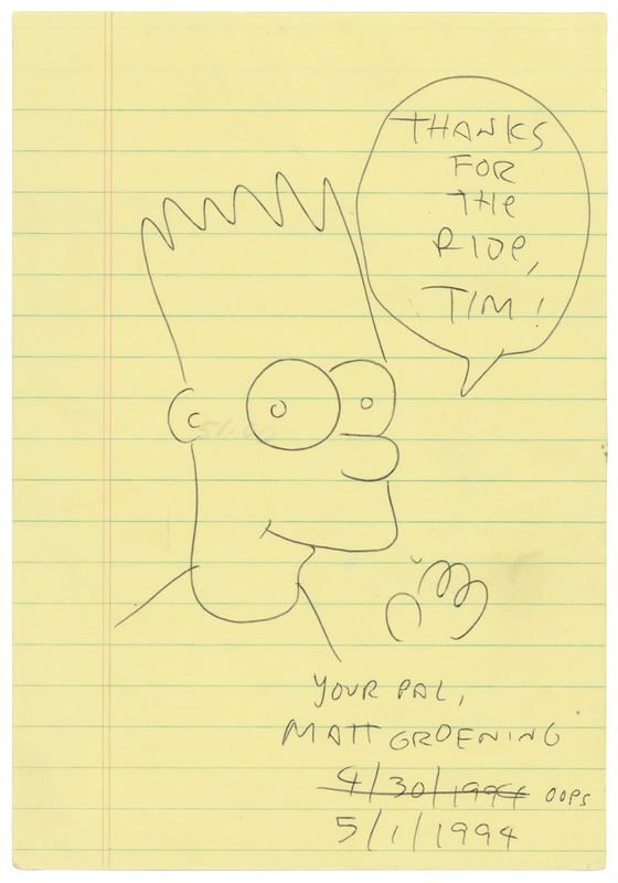 Lot 308 Matt Groening Signed Sketch of Bart Simpson