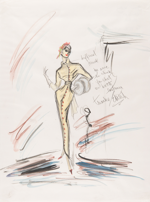 Lot 584 Edith Head Signed Original Costume Sketch for Grace Kelly in To Catch a Thief