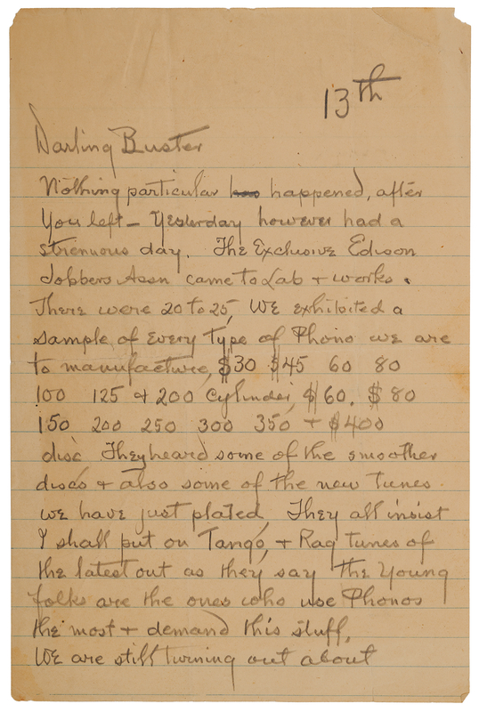 Lot 107 Thomas Edison Autograph Letter Signed on Popular Music: 