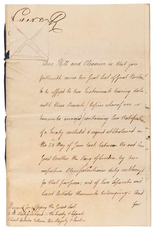 Lot 147 King George III Document Signed for Ratification of Treaties with Sweden