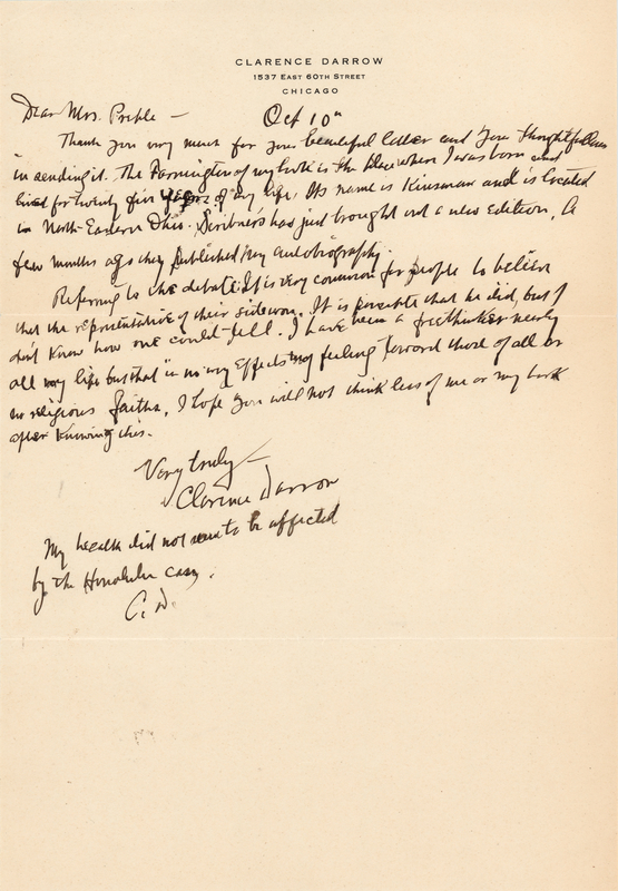Lot 131 Clarence Darrow Autograph Letter Signed: 