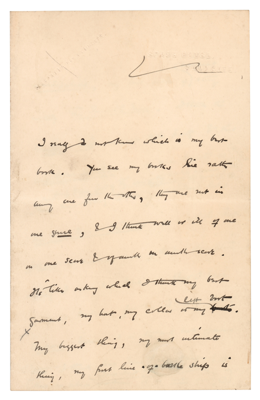 Lot 356 H. G. Wells Handwritten Letter on His 