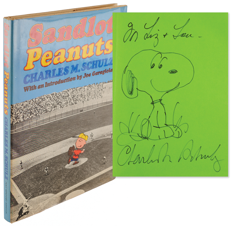 Lot 315 Charles Schulz Signed Sketch of Snoopy in Book - Sandlot Peanuts