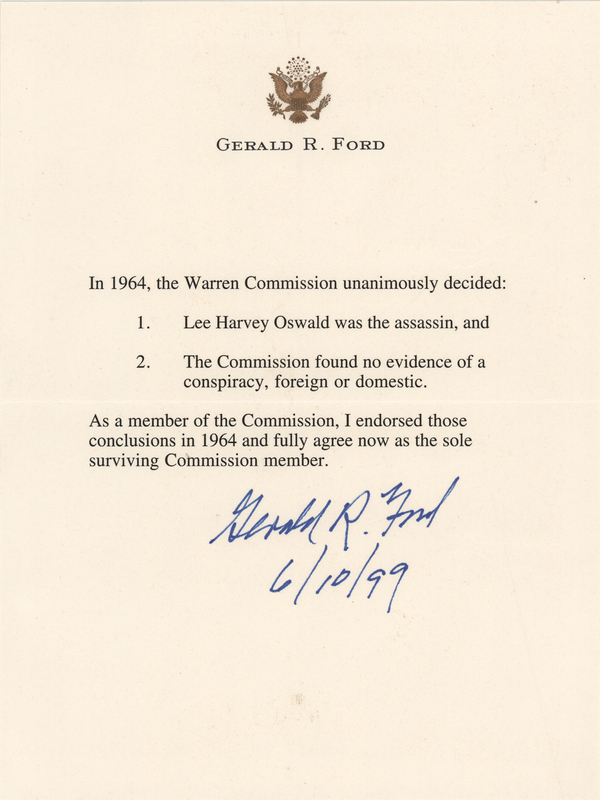 Lot 44 Gerald Ford Signed Souvenir Typescript on JFK Assassination - 