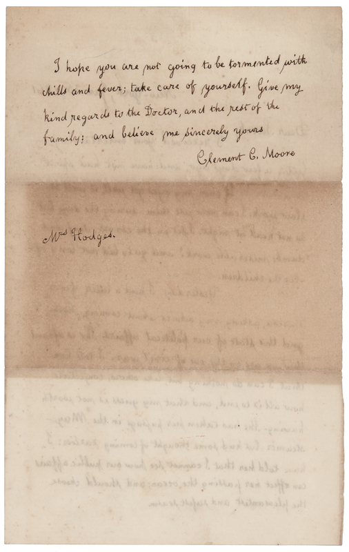 Lot 380 Clement C. Moore Autograph Letter Signed on His Daughter's Political Predictions in 1861: 