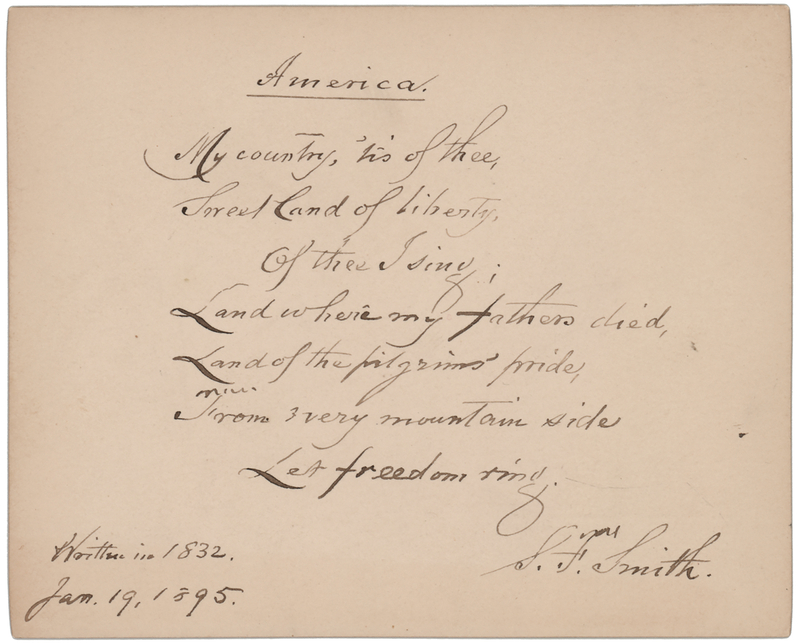 Lot 388 Samuel Francis Smith Autograph Quotation Signed: 