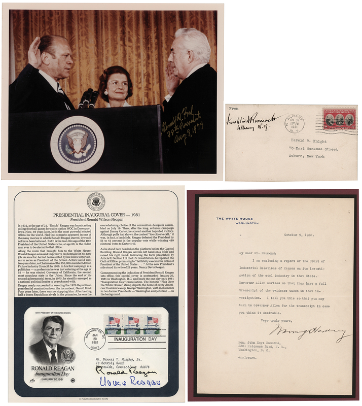 Lot 61 Presidents (4) Autographs - Harding, Roosevelt, Ford, and Reagan