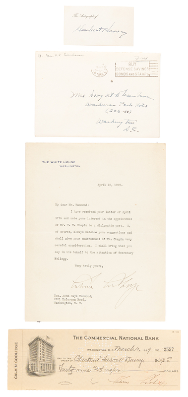 Lot 62 Presidents (4) Autographs - Coolidge, Hoover, and Eisenhower