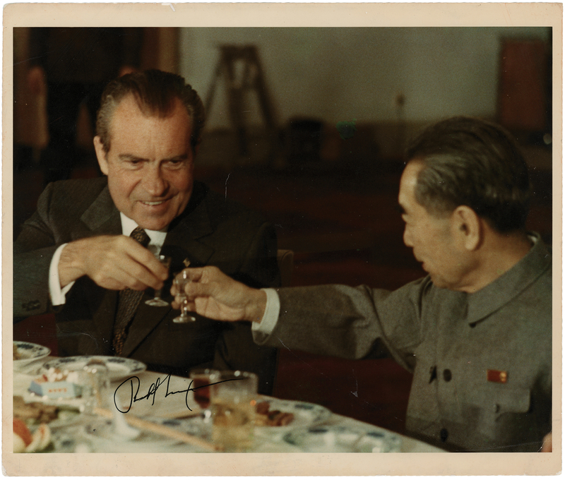 Lot 54 Richard Nixon Signed Photograph - A Historic Toast with Chinese Premier Chou En-lai