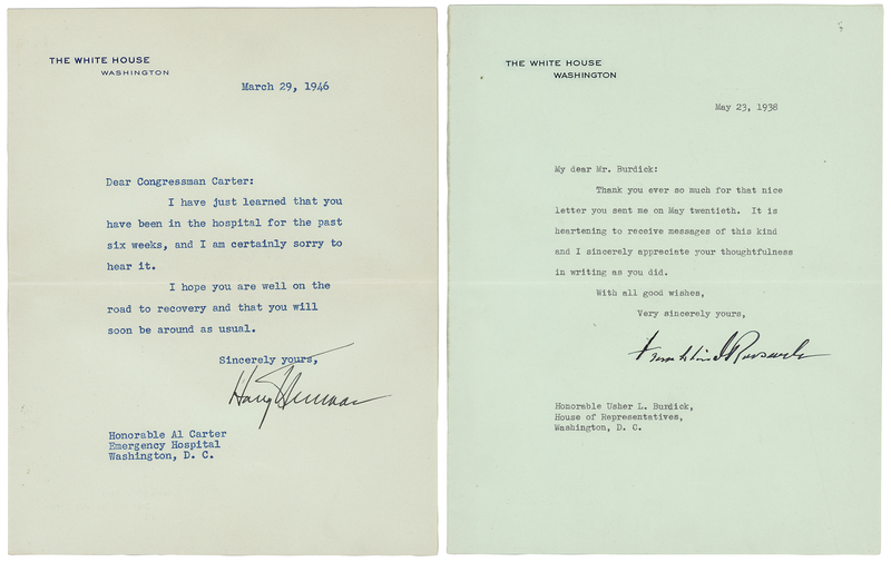 Lot 71 Franklin D. Roosevelt and Harry S. Truman (2) Typed Letters Signed as President