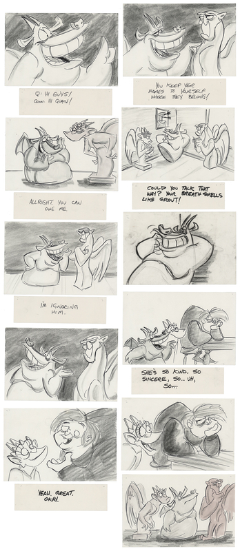 Lot 309 Quasimodo, Victor, Hugo, and Laverne (11) storyboard drawings from The Hunchback of Notre Dame
