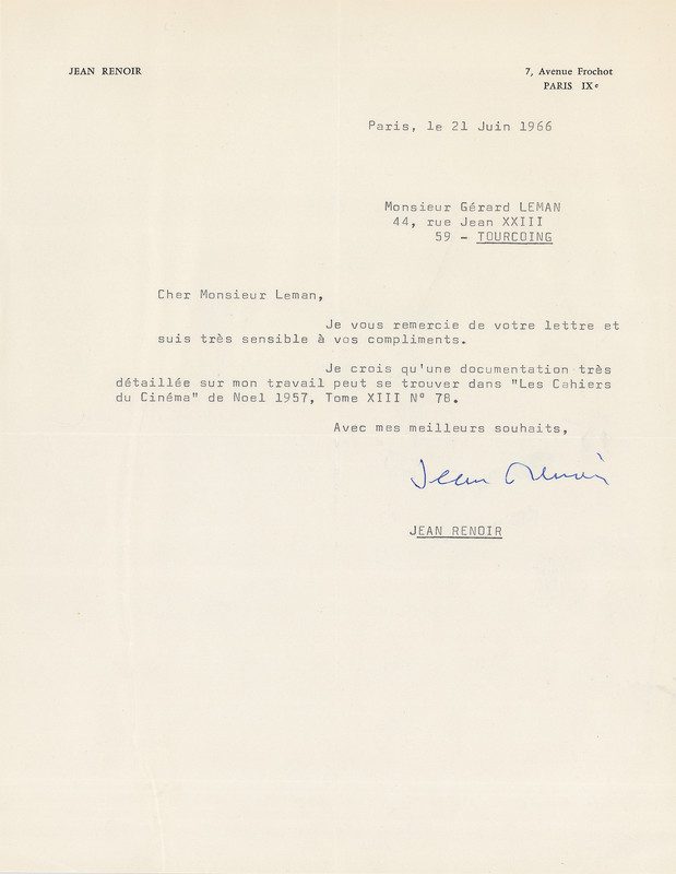Lot 626 Jean Renoir Typed Letter Signed