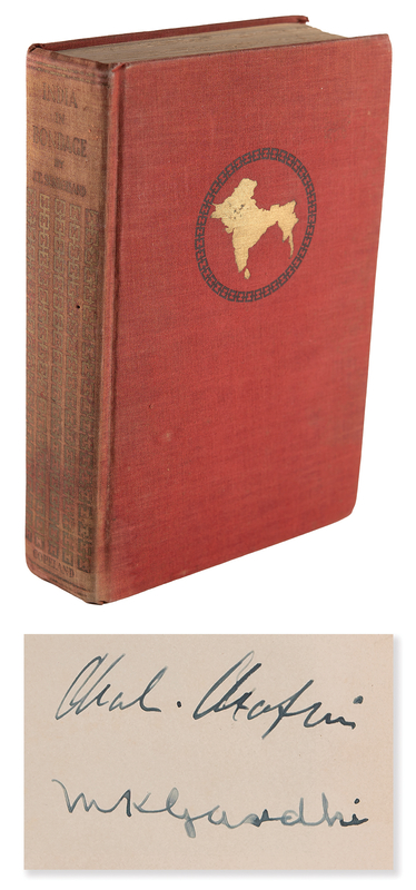 Lot 96 Mohandas Gandhi and Charlie Chaplin Signed Book - India in Bondage