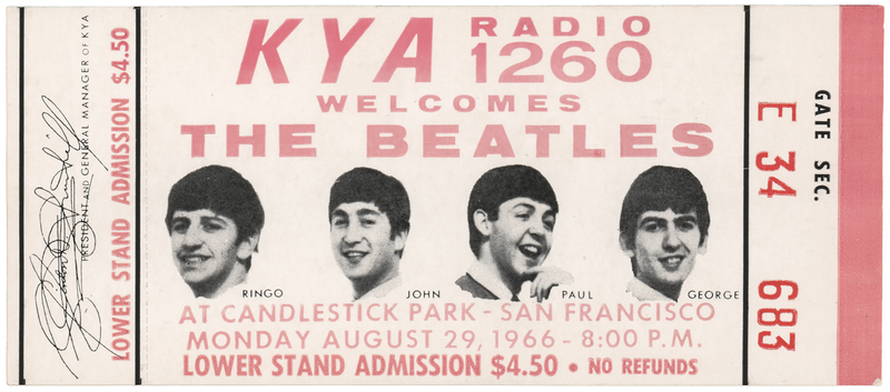 Lot 451 Beatles 1966 Candlestick Park Concert Ticket