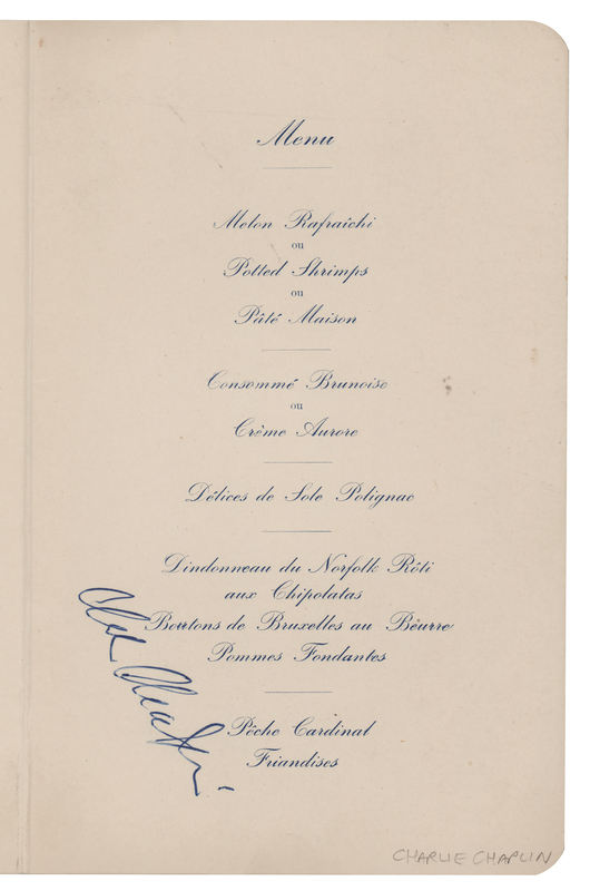 Lot 554 Charlie Chaplin Signed 'A Christmas Party' Menu