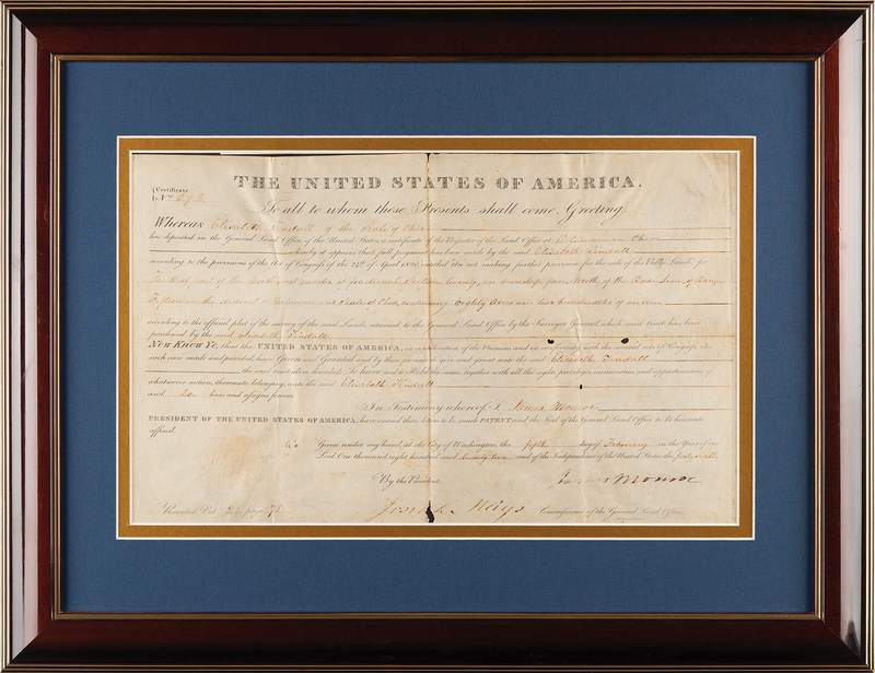 Lot 53 James Monroe Document Signed as President