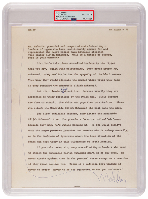 Lot 99 Malcolm X Signed Page for Alex Haley?s Playboy Interview - PSA NM-MT 8
