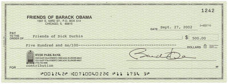 Lot 14 Barack Obama Signed Check - 'Friends of Barack Obama'