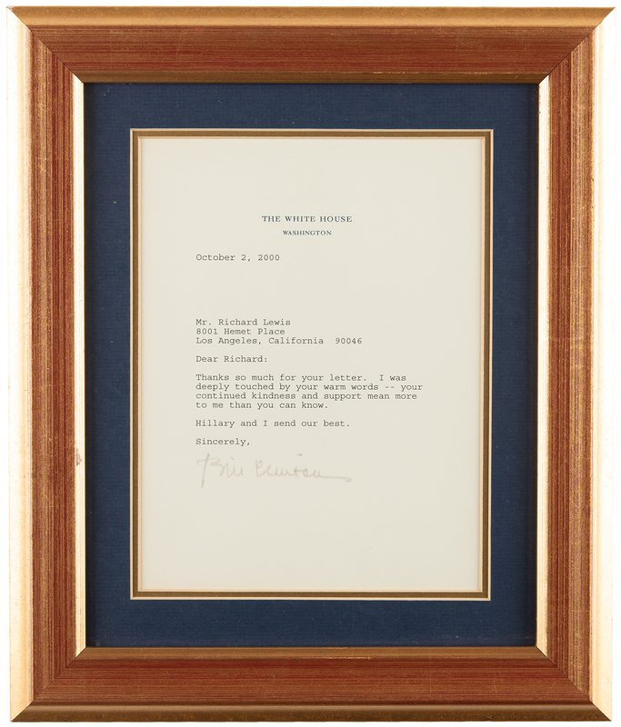 Lot 37 Bill Clinton Typed Letter Signed as President to Comedian Richard Lewis