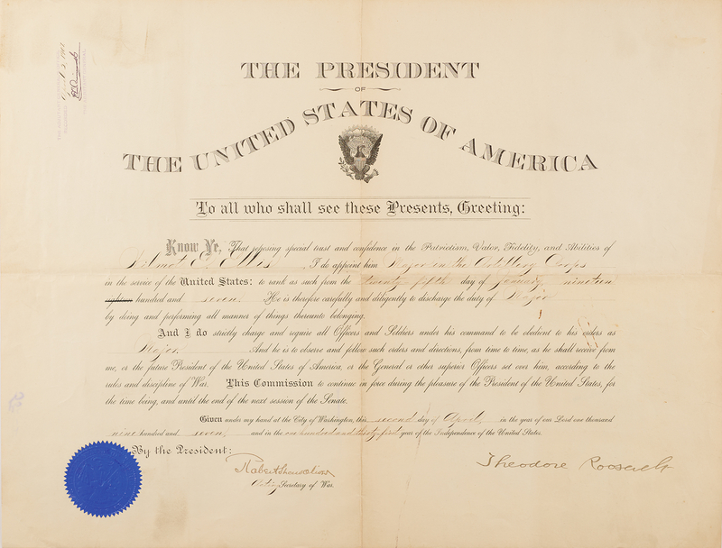 Lot 70 Theodore Roosevelt Document Signed as President