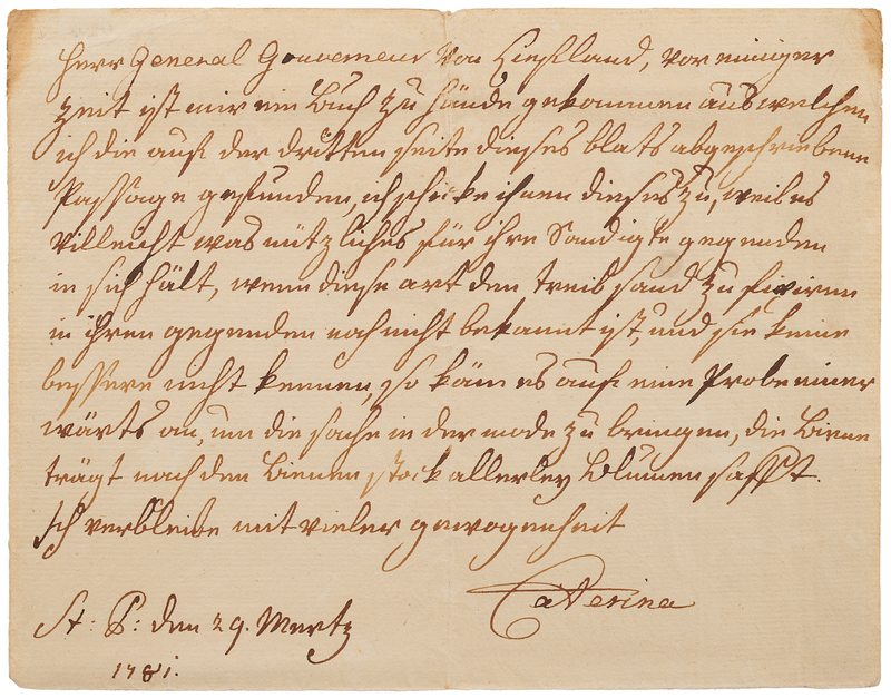 Lot 88 Catherine the Great Autograph Letter Signed: 