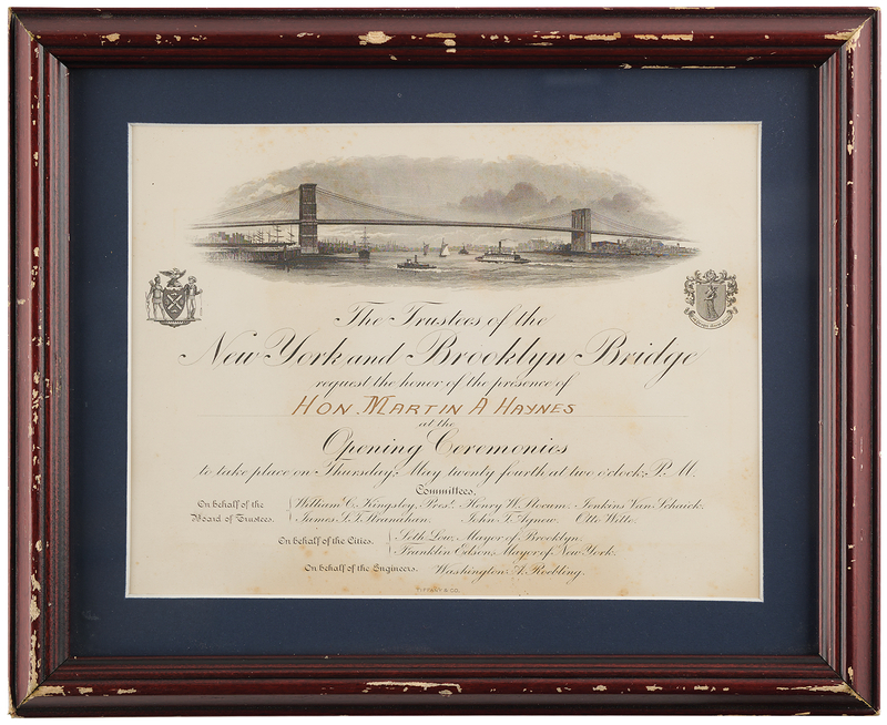 Lot 258 Brooklyn Bridge 1883 Opening Ceremonies Invitation