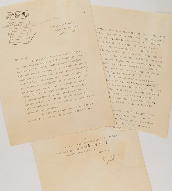 Lot 335 F. Scott Fitzgerald Typed Letter Signed to Literary Agent Harold Ober: 