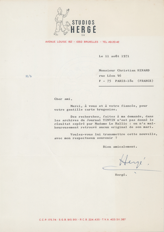 Lot 299 Herge Typed Letter Signed