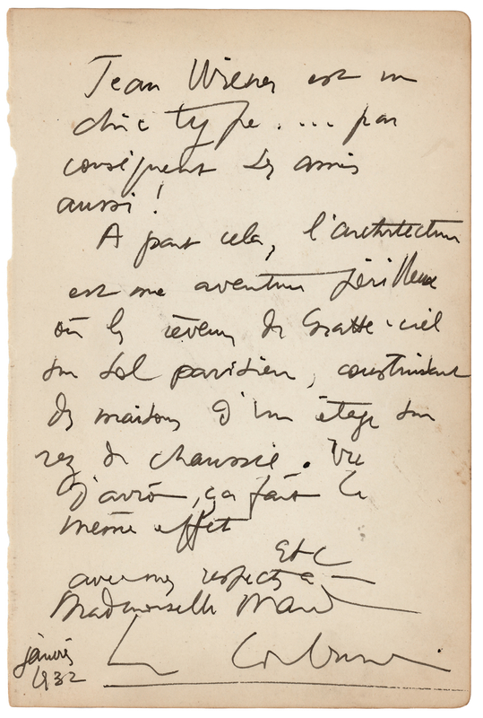 Lot 244 Le Corbusier Autograph Letter Signed: 