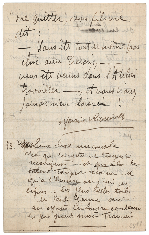 Lot 290 Maurice de Vlaminck Autograph Letter Signed on Famous French Artists: 