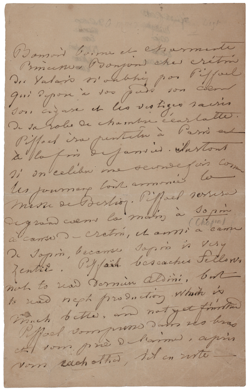 Lot 387 George Sand Handwritten Letter to Franz Liszt, Referring to Chopin and Berlioz