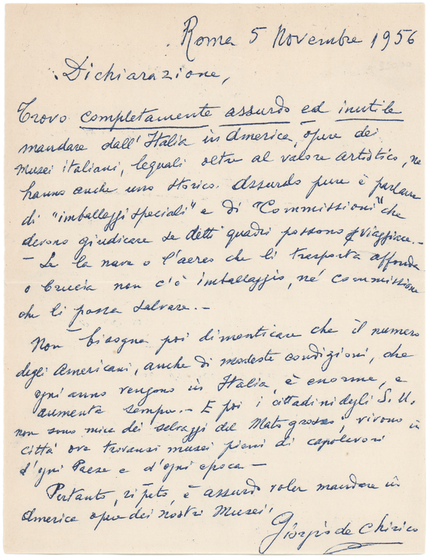 Lot 265 Giorgio de Chirico Autograph Letter Signed: 