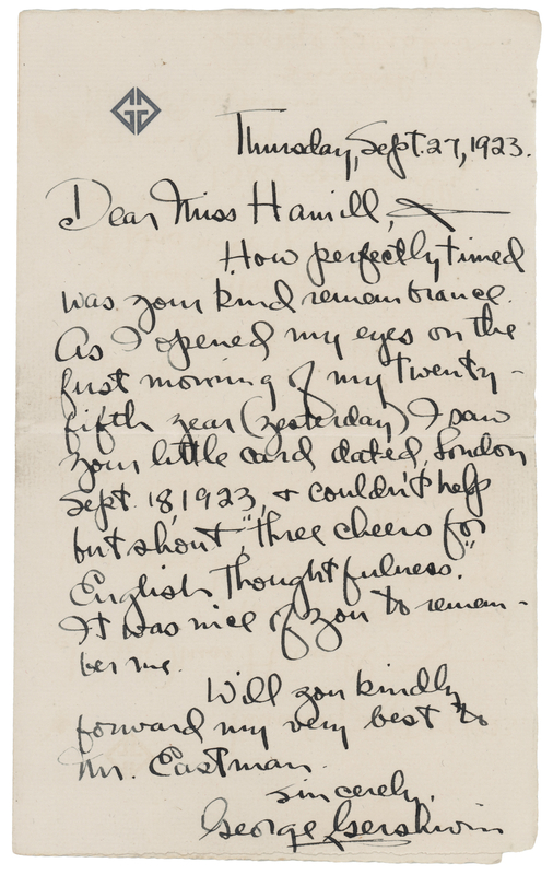 Lot 446 George Gershwin Autograph Letter Signed: 