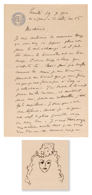 Lot 246 Henri Matisse Autograph Letter Signed with Sketch: 