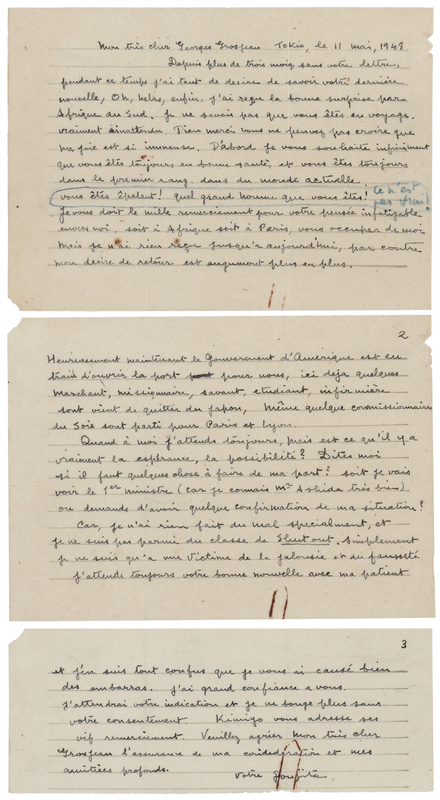 Lot 270 Tsuguharu Foujita Autograph Letter Signed: 