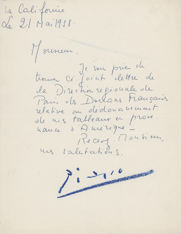 Lot 285 Pablo Picasso Letter Signed on 