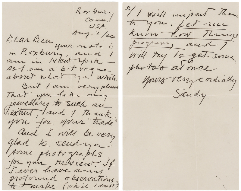 Lot 259 Alexander Calder Autograph Letter Signed: 