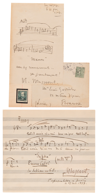 Lot 400 Jules Massenet (2) Autograph Musical Quotations Signed for 'Sapho' and 'Manon'