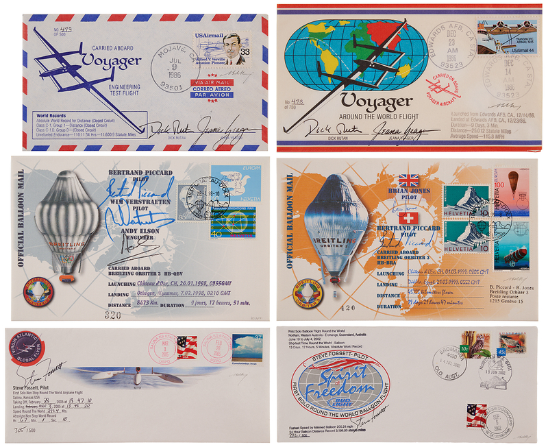 Lot 189 Aerial Circumnavigation Lot of (6) Flown Covers - Each Signed by the Record-Setting Pilot(s)