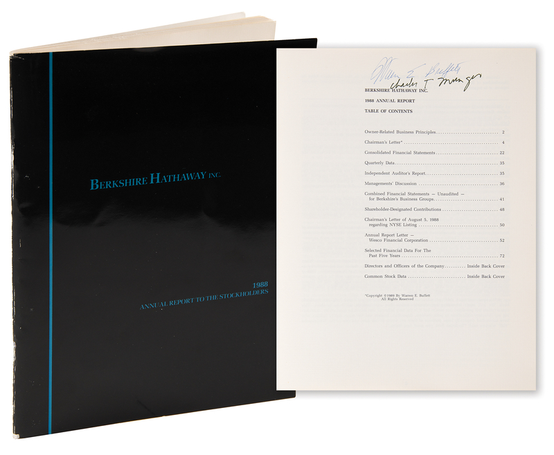 Lot 101 Warren Buffett and Charlie Munger Signed 1988 Berkshire Hathaway Annual Report