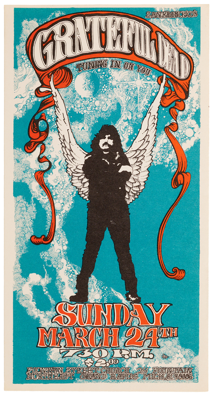 Lot 471 Grateful Dead 1968 Grand Rapids Handbill with 'Winged Pigpen'