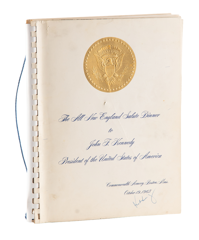 Lot 51 President John F. Kennedy Signed 'The All New England Salute Dinner' Program (October 19, 1963) - His Last Public Appearance in Massachusetts