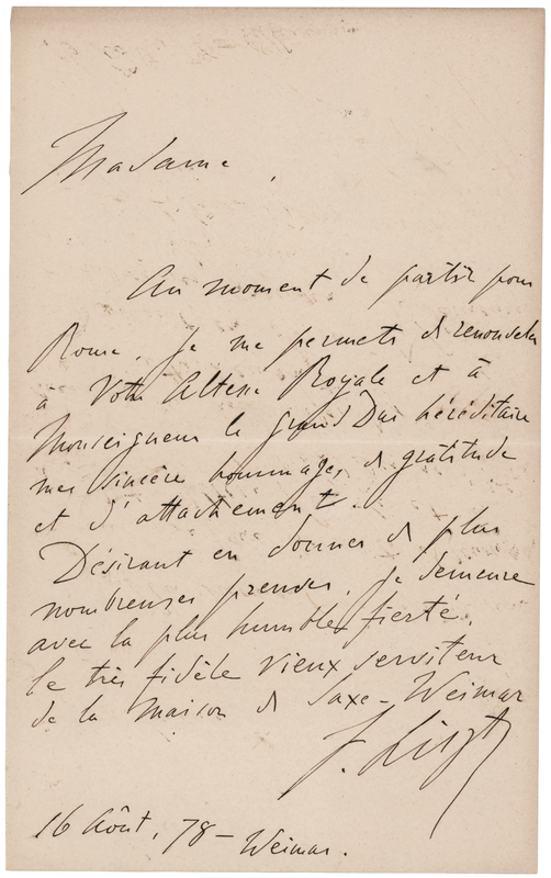 Lot 399 Franz Liszt Autograph Letter Signed to a Royal Princess