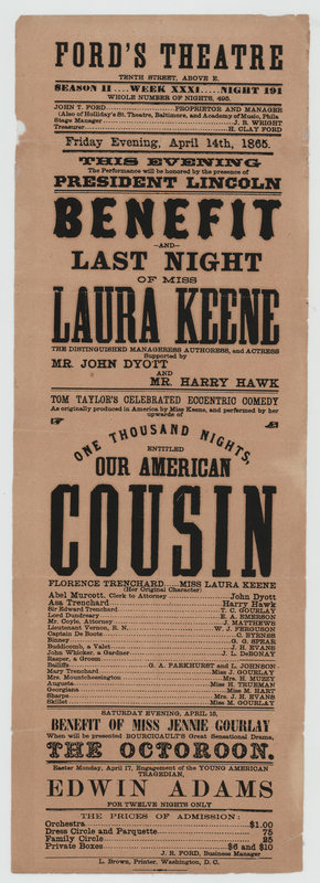 Lot 7 Lincoln Assassination: Ford's Theatre Broadside (Period Reproduction)