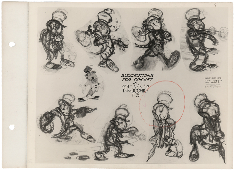 Lot 311 Jiminy Cricket model sheet from Pinocchio