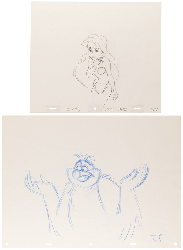 Lot 310 Ariel and Scuttle (2) production drawings from The Little Mermaid