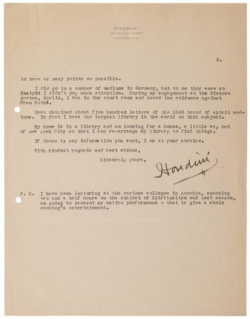 Lot #519 Harry Houdini Typed Letter Signed on Exposing Mediums - Image 2